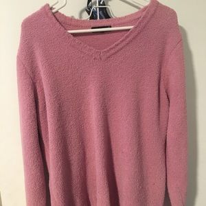 pink fuzzy sweater
